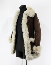 Ledermantel gewachsenes Fell Retro Schaffellmantel Vintage Winter braun Gr. 34