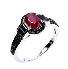925Silber Ring Gr54 Edelsteine Echt Rubin und Spinnel schwarz 14k Weiß Vergoldun