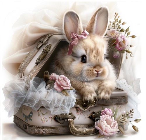 Wandbild hase kaninchen koffer - kaninchen,