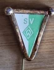 SV WERDER BREMEN lange Nadel, weiß-grün, Wimpel, Plastik, 1,5 x 2 cm, 60er Jahre
