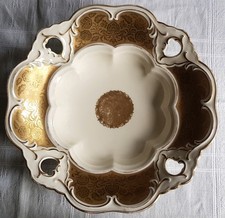 Fürstenberg Prunkschale Relief, Goldmalerei, Durchbruch, 1930er,  Ø 30,5  cm
