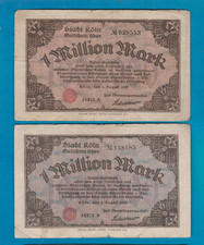 Notgeld aus Köln--2 x 1 Mio Mk--von 1923--VARIANTEN