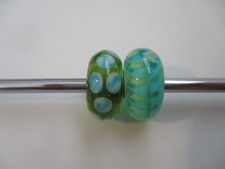 Trollbeads 2 aus Türkis Set Türkise Tupfen + Hellblaue Streifen LAA 925S retired