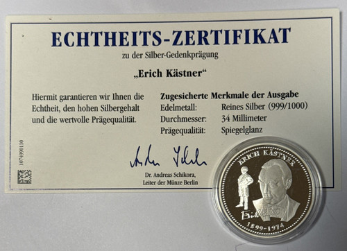 Silber gedenkprägung erich - silber-gedenkprägung, "erich