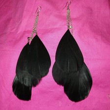 Modeschmuck, Ohrringe, Hänger, sehr lang, schwarze Federn an Ketten, Neu 