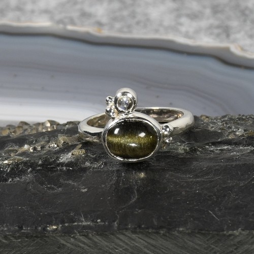 Gold obsidian ring 925er - obsidian,