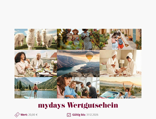 Mydays wertgutschein - mydays, 20,00