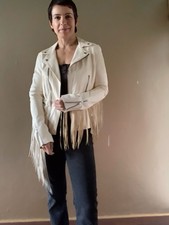 Fransen Lederjacke Creme Weiß