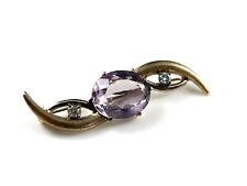 Brosche Gold 585 14k Amethyst Brillant lila - geschwungen & mattiert silver