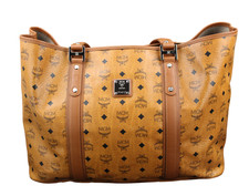 MCM Shopper Tasche Handtasche cognac braun silber schwarz Logo Damen LARGE