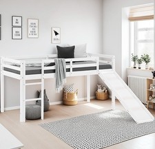 Kinderhochbett mit Rutsche Kiefer massiv weiß