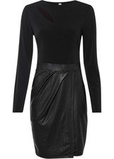 Neu Kleid mit Jersey-Oberteil Gr. 36/38 Schwarz Damen Minikleid Lederimitatkleid
