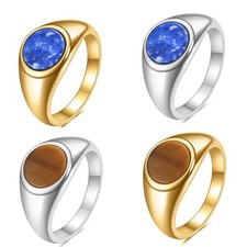 Siegelring Oval in Gold & Silber mit Stein  - Damen Herren Gr. 58-63 Edelstahl