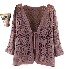 Traum - Strickjacke Häkel - Jacke Lagenlook mauve - lila Cardigan XL 46 48 Weste