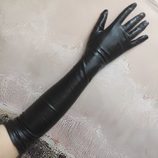 Damen Lang Handschuhe Tanzparty Halloween Kunstleder Clubwear Wetlook Gloves DE