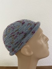 Fischermütze,Rollrand, Sylter Mütze,KU 58-60cm ,GraublauTweed Merino