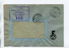 DDR Dienst ZKD Brief Langenbach 23.5.62 VEB Chemische Fabrik Fährbrücke Zwickau