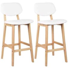 2x Barhocker Tresenhocker mit Rückenlehne Holz Kunstleder Weiß hb51ws-2