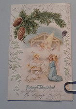 Ak Weihnachten Engel knien vor Jesuskind in Krippe Prägedruck  1903