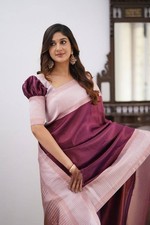 Magenta Lichi Seiden Saree Mit