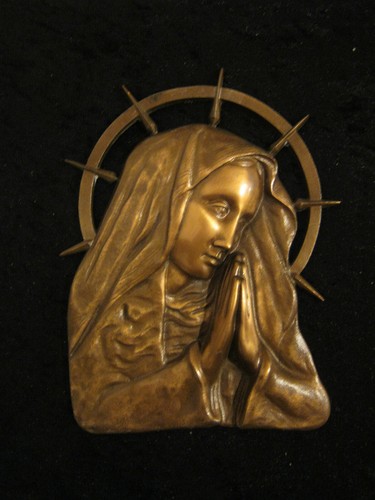 Bronzerelief betende madonna - bronzerelief,
