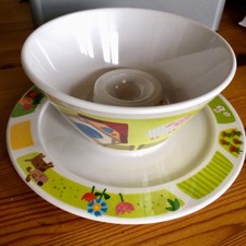 HABA Baby Kinder Geschirr-Set Teller Schale Bauernhof NEU + Silikon Lätzchen