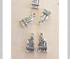 5 x Schloss Schmuckanhänger Burg Haus Märchen Basteln Deko Charms Silber
