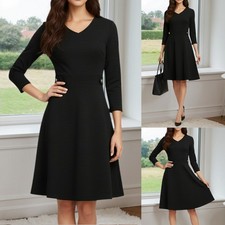 Damen V-Neck A-Linie Midikleid