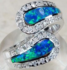 Australischer Opal Inlay & Topas 925 massiv Sterling Silber Ring Schmuck Gr. 7 TD1