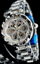 Exklusive Damen Automatik Uhr ausgefallenes Ziffernblatt Silber Farben Strass