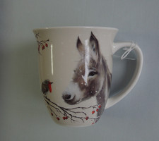 1 Porzellan Tassen ESEL Rotkehlchen Ambiente 0,4l Becher groß Tiere Winter Weihn