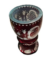 Pokal Fußbecher Überfangglas, Rubinglas Gravur,böhmisch