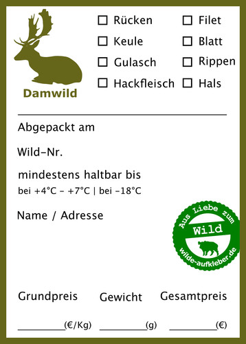 Damwild tiefkühl aufkleber - tiefkühl,