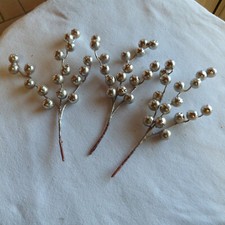  Beerenzweig silber Weihnachten basteln silberne Beeren Deko Kunstzweig 3 Stück