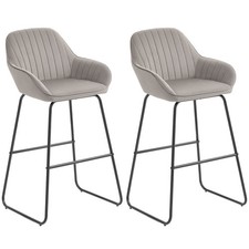 Barhocker 2er Set, Gepolstert Barstuhl mit Fußstütze, Lehne, Samtoptik, Grau