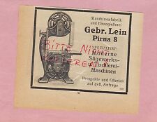 PIRNA, Werbung 1920, Gebrüder Lein Moderne Sägewerks-Tischlerei-Maschinen