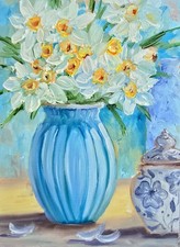 Narzissen Blumen Ölbild 15x20