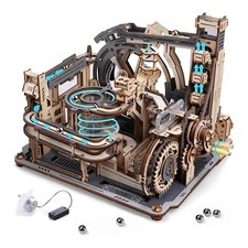 Robotime Motorisiertes 3D-Holzpuzzle Murmelbahn Weltraumbahnhof Spielzeug