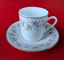 Fine China Sammeltasse Mokka Mocca Espresso Tasse Gedeck Gold Rosa Blumen Blüten
