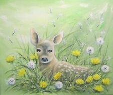 REHKITZ IN DER WIESE auf Leinwand, gemaltes Reh Kunst Bild 60cmx50cm, Pusteblume