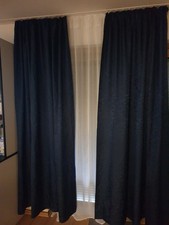 2 extra breite Vorhangschals, dunkelblau mit  Ton-in-Ton Muster, H: ca. 225 cm