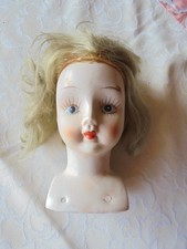 Alter Porzellan Puppenkopf blonde Haare Gesicht gemalt 14 cm hoch