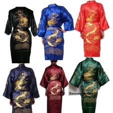 Herren Damen Kimono Bademantel Robe Kleid Rot Schwarz Blau Big Drachenmotiv