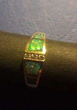 18 K Gold Crystal Opal Inlay Ring mit 3 Diamanten, Gr. 54, Evert Opals Australia