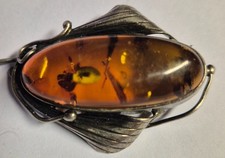 Brosche Silber 925 Bernstein mit Einschlüssen 45 x 34 mm  - 13 g