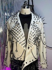 Gothic Punk Nietenjacke aus Vegan Leder mit Ketten Detail Grunge Y2K Look