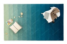 Indisch Blau Wolle Teppiche 2.4x3m Gestreift Bohemian Teppich Handgetuftet