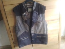Italo Trachtenlederweste Gr.50 braun-beige Schattiert Leder mit Cordbesatz.