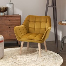 HOMCOM Einzelsessel Armlehnsessel Relaxsessel mit Holzbeine, Samtoptik, Gelb