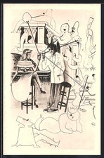 AK Saint-Honoré-les-Bains, humorvolle Illustration einer Barszene mit d 
